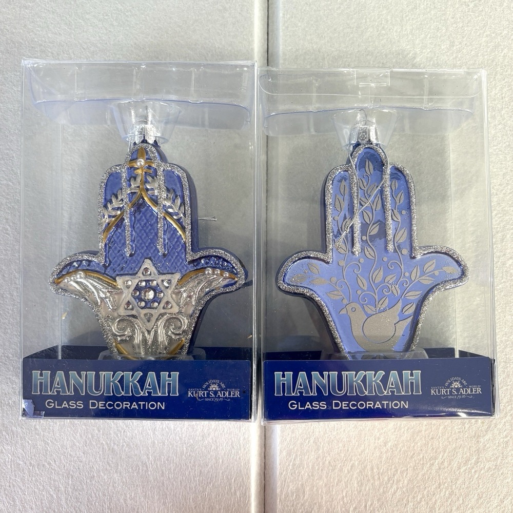 Anthropologie Kurt Adler Hanukkah Hamsa Glass Ornaments X 2 Holiday READ FLAW